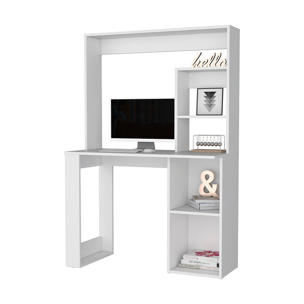 English Elm Carroll Space-Saving Computer Desk with Hutch, 5 Storage Shelves, Durable White or Black Finish B128P148681
