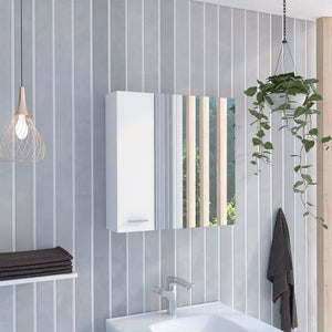 English Elm Kenya White Medicine Cabinet with Mirror and Double Doors, Engineered Wood, 4 Shelves, Sleek 23.6" W Top B128P148729