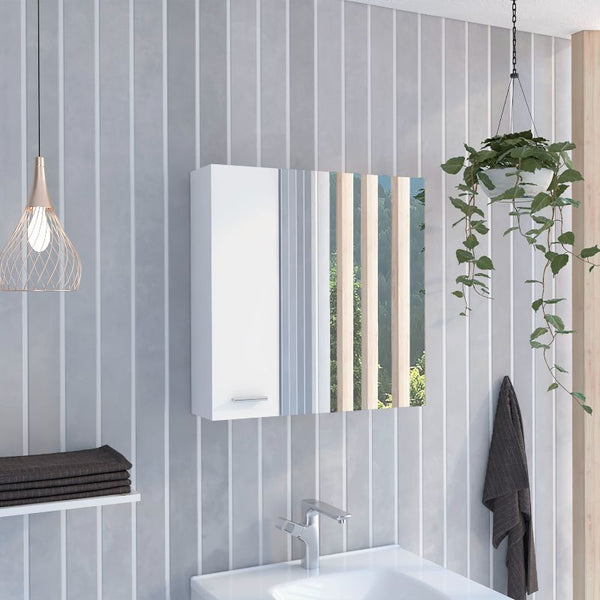 English Elm Kenya White Medicine Cabinet with Mirror and Double Doors, Engineered Wood, 4 Shelves, Sleek 23.6" W Top B128P148729