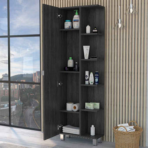 English Elm Los Angeles Linen Smoke Cabinet with Five Shelves & One Door Cabinet, 62.2"H Slim Storage with Metal Legs B128P148736