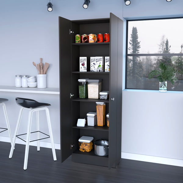 English Elm Virginia Double Door Storage Cabinet with Five Shelves for Kitchen Garage Mudroom Organization and Style Black 77 L x 16 W x 5 H B128P148831