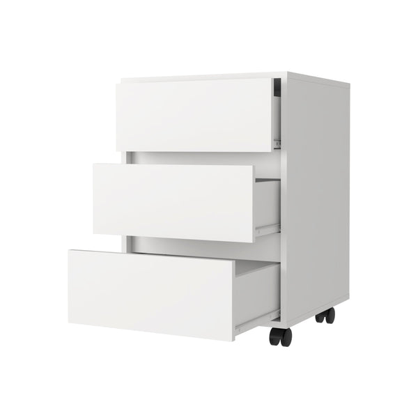 English Elm Vienna Mobile File Cabinet 3-Drawer White – Engineered Wood, Roller Blade Glide, 4 Swivel Wheels, Locking B128P148827