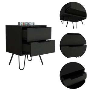 English Elm Nuvo modern nightstand with two soft-close drawers and sleek hairpin legs for stylish bedside storage Black 23 L x 22 W x 7 H B128P148765