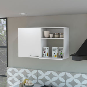 English Elm Oklahoma White 2-Door Wall Cabinet with 2 Side Shelves, Stackable Engineered Wood, Metal Handles B128P148767