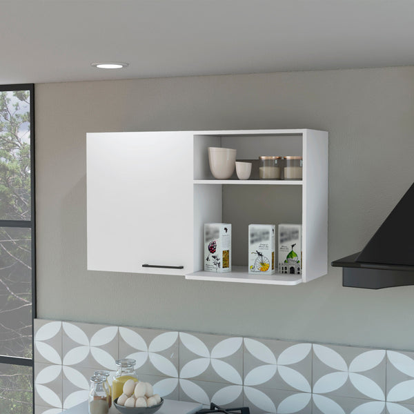 English Elm Oklahoma White 2-Door Wall Cabinet with 2 Side Shelves, Stackable Engineered Wood, Metal Handles B128P148767