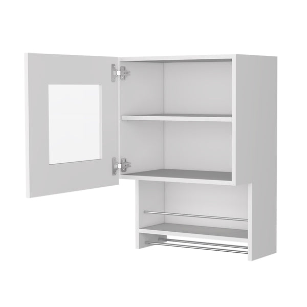 English Elm Florence White Kitchen Wall Cabinet with Glass Door, 2 Shelves, Built-In Spice & Towel Rack 28.7"H B128P148711