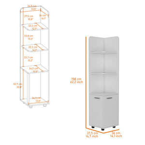 English Elm Sunriver White Corner Shelf with Cabinet - 3-Tier Engineered Wood Storage, Metal Handles, Modern Legs B128P148813