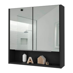English Elm Ozark Modern 24" Mirrored Medicine Cabinet with Three Interior Shelves and Open Bottom Shelf Black 28 L x 22 W x 5 H B128P148781