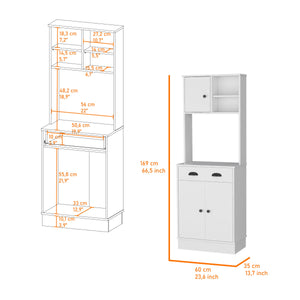 English Elm Powell White Microwave Kitchen Cabinet with Drawer, 3 Doors & Open Shelves for Compact Storage B128P148794