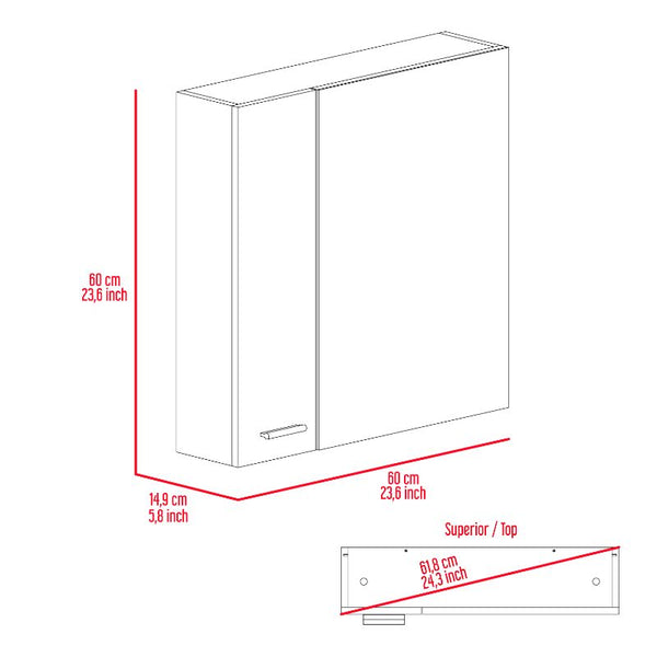 English Elm Kenya White Medicine Cabinet with Mirror and Double Doors, Engineered Wood, 4 Shelves, Sleek 23.6" W Top B128P148729
