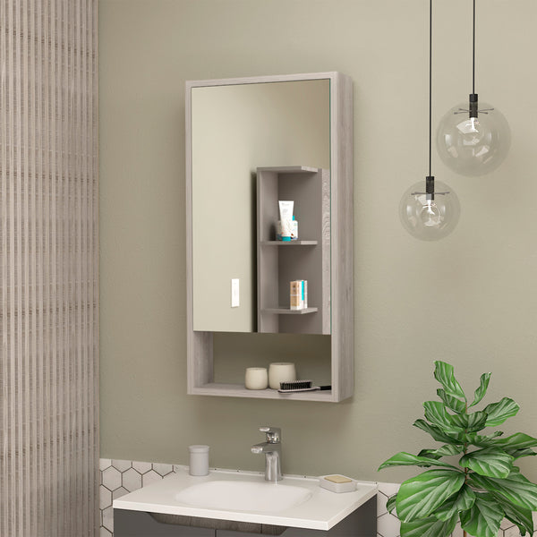 English Elm Modesto Mirrored Medicine Cabinet with Open Shelf and Two Interior Shelves for Bathroom Storage and Style Beige 39 L x 21 W x 5 H B128P148754