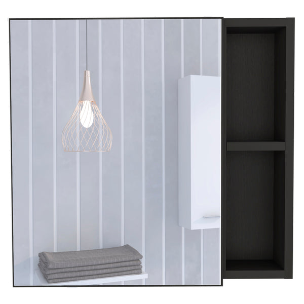 English Elm Minsk Modern Medicine Cabinet with Mirror, Two External Shelves, Single Door, Three Interior Shelves Black 23 L x 19 W x 5 H B128P148749