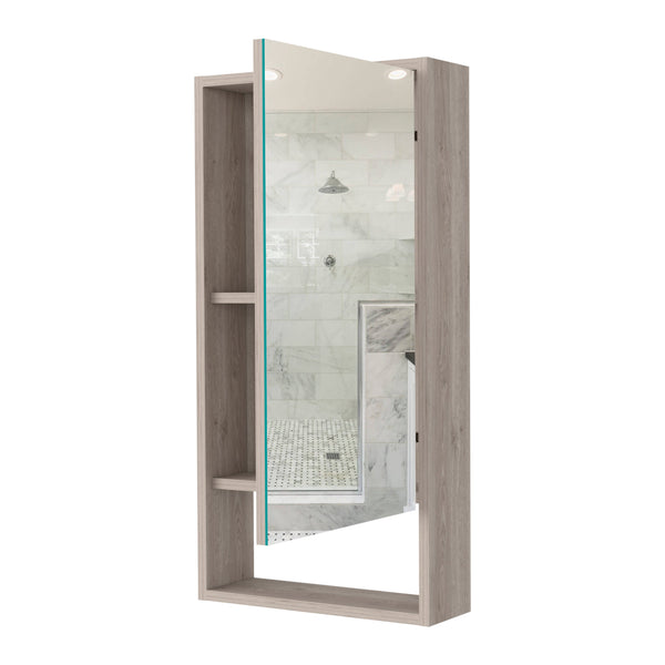 English Elm Modesto Mirrored Medicine Cabinet with Open Shelf and Two Interior Shelves for Bathroom Storage and Style Beige 39 L x 21 W x 5 H B128P148754
