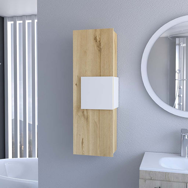 English Elm Nottingham Light Oak-White Medicine Cabinet with 3 Shelves, Engineered Wood, Nickel Hinges, Moisture Resistant B128P148763
