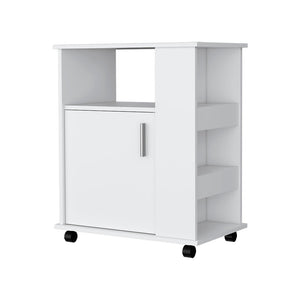 English Elm Clayton White Lower Microwave Cabinet with Wheels, Open Shelves & Top Surface for Countertop Microwave B128P148899
