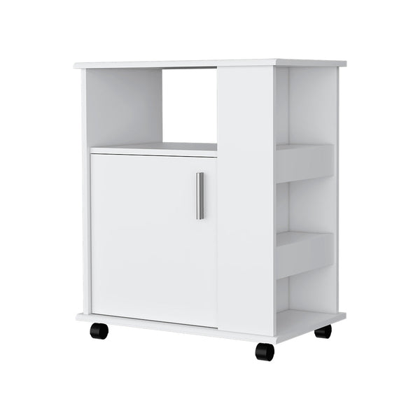English Elm Clayton White Lower Microwave Cabinet with Wheels, Open Shelves & Top Surface for Countertop Microwave B128P148899