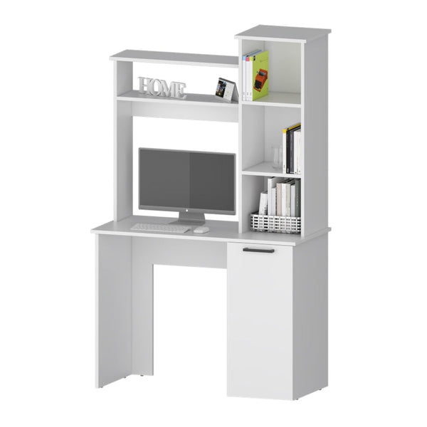 English Elm Rumford White Computer Desk with Hutch, 3-Tier Shelves, 38.7" x 17.7" Work Surface & Large Cabinet B128P148802