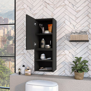 English Elm Praia Black Wall Medicine Cabinet with Single Door, 4 Shelves, Slim Modern Storage for Bathroom essentials B128P148796
