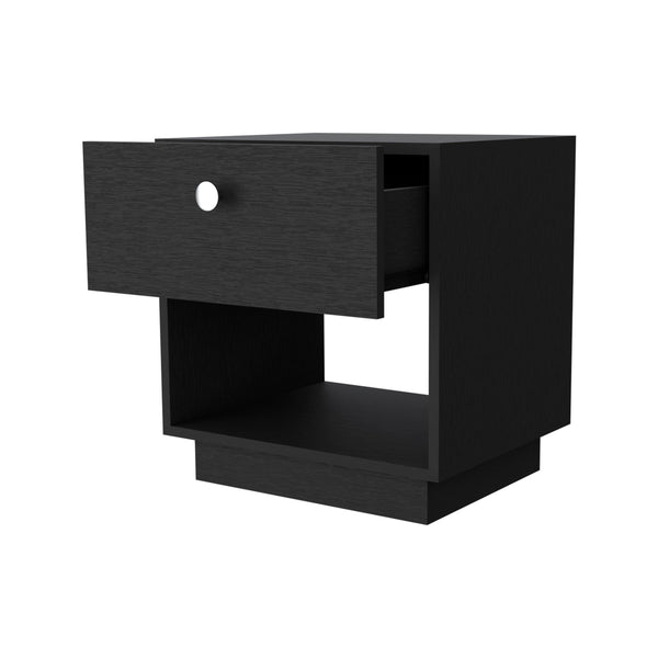 English Elm Sumter Modern 1-Drawer Nightstand with Lower Shelf, Black Particleboard, Compact Storage and Easy-Glide Drawer B128P148811