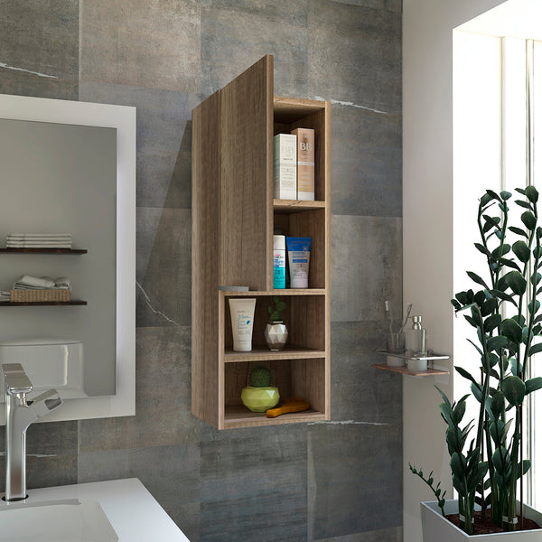 English Elm Milwaukee Light Oak Medicine Cabinet with Mirror, 2 Interior Shelves + 2 Open Bottom Shelves, Humidity-Resistant B128P148745