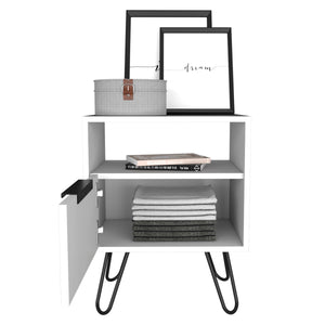 English Elm Vienna Mid-Century Nightstand with Cabinet and Shelves, Sleek Hairpin Legs, Stylish Storage Solution White 26 L x 22 W x 5 H B128P148826