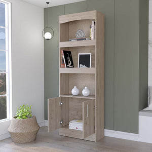 English Elm Durango Tall 70.8" Bookcase with Three Framed Shelves and Double Cabinet Doors for Elegant Storage Beige 74 L x 16 W x 5 H B128P148910