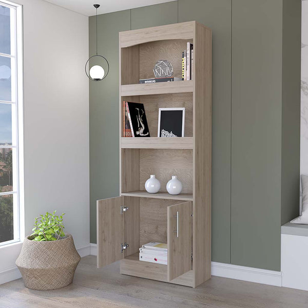 English Elm Durango Tall 70.8" Bookcase with Three Framed Shelves and Double Cabinet Doors for Elegant Storage Beige 74 L x 16 W x 5 H B128P148910