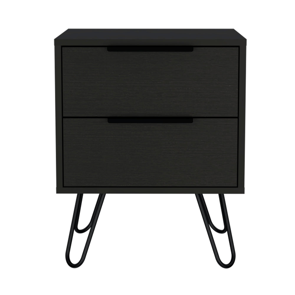 English Elm Nuvo modern nightstand with two soft-close drawers and sleek hairpin legs for stylish bedside storage Black 23 L x 22 W x 7 H B128P148765