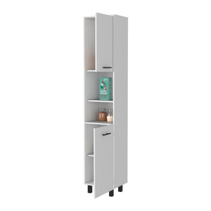 English Elm Sheffield Narrow 2-Door Pantry Cabinet with Adjustable Metal Legs, Tall Storage, Shelves, Space-Saver B128P148808