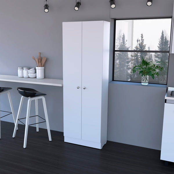 English Elm Virginia Double Door Storage Cabinet White, 5 Adjustable Shelves for Kitchen, Garage & Mudroom Organizing B128P148833
