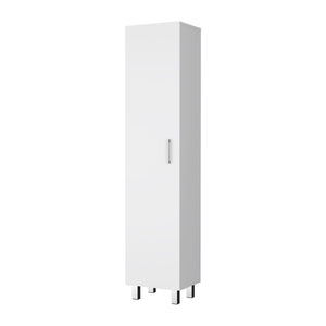 English Elm Clarno Tall Storage Cabinet with Broom Hangers, White Engineered Wood, 4 Shelves, Metal Legs B128P148688
