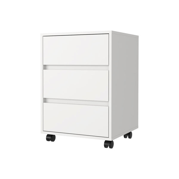 English Elm Vienna Mobile File Cabinet 3-Drawer White – Engineered Wood, Roller Blade Glide, 4 Swivel Wheels, Locking B128P148827