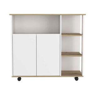 English Elm Serbia Mobile Kitchen Island with Locking Casters, Multicolor Engineered Wood, Cabinet & 4 Open Shelves B128P148973