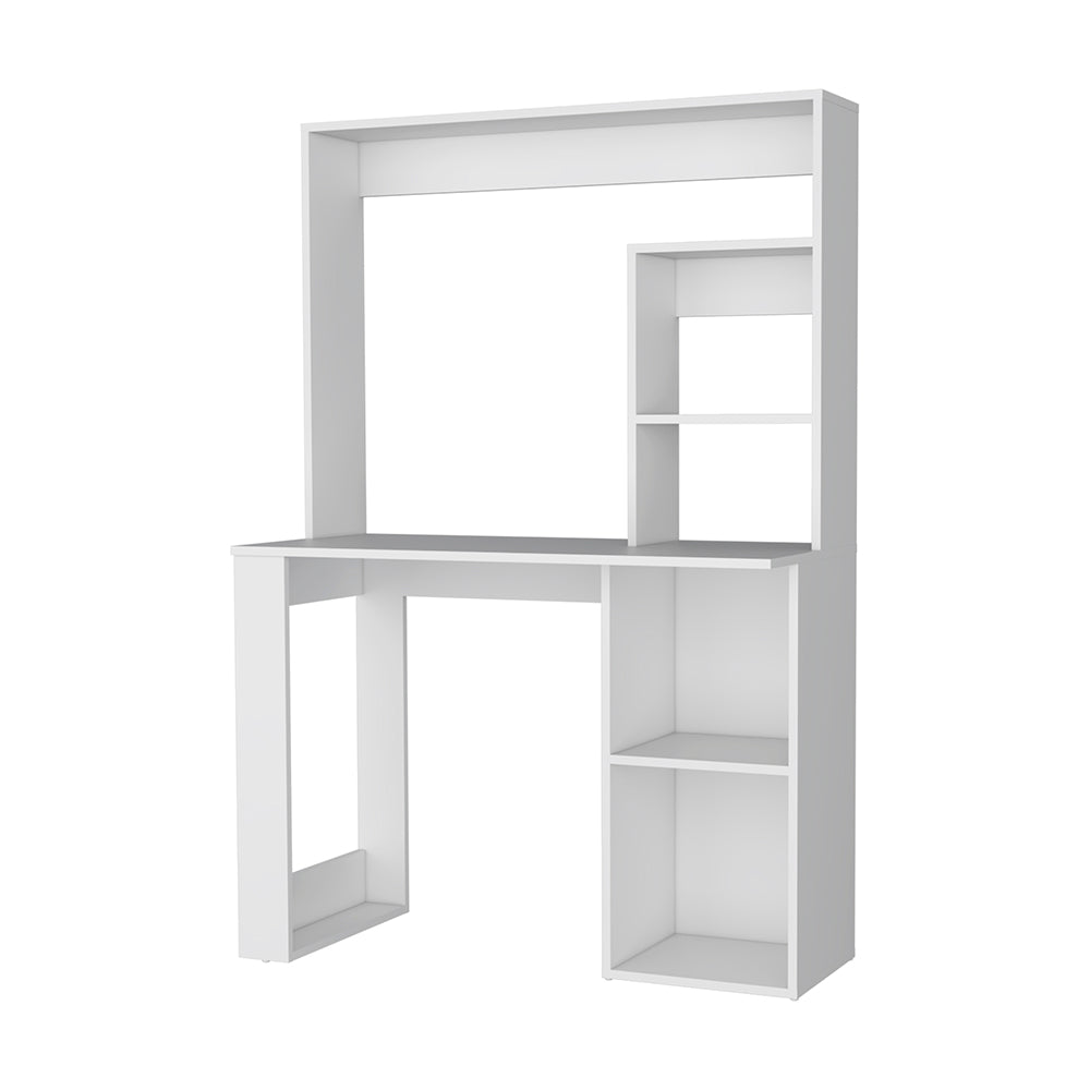 English Elm Carroll Space-Saving Computer Desk with Hutch, 5 Storage Shelves, Durable White or Black Finish B128P148681