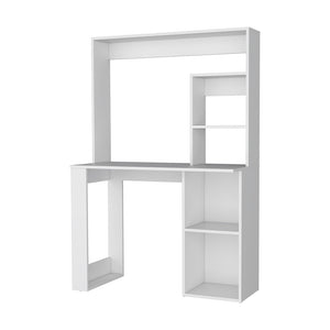 English Elm Carroll Space-Saving Computer Desk with Hutch, 5 Storage Shelves, Durable White or Black Finish B128P148681