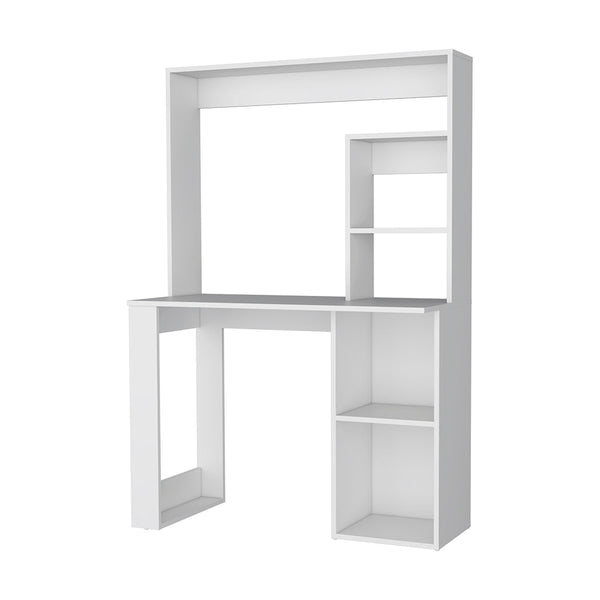 English Elm Carroll Space-Saving Computer Desk with Hutch, 5 Storage Shelves, Durable White or Black Finish B128P148681