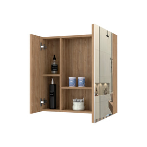 English Elm Kenya Pine Medicine Cabinet Mirror Double Door | Humidity-Resistant, 4 Spacious Shelves, Compact Elegance B128P148728