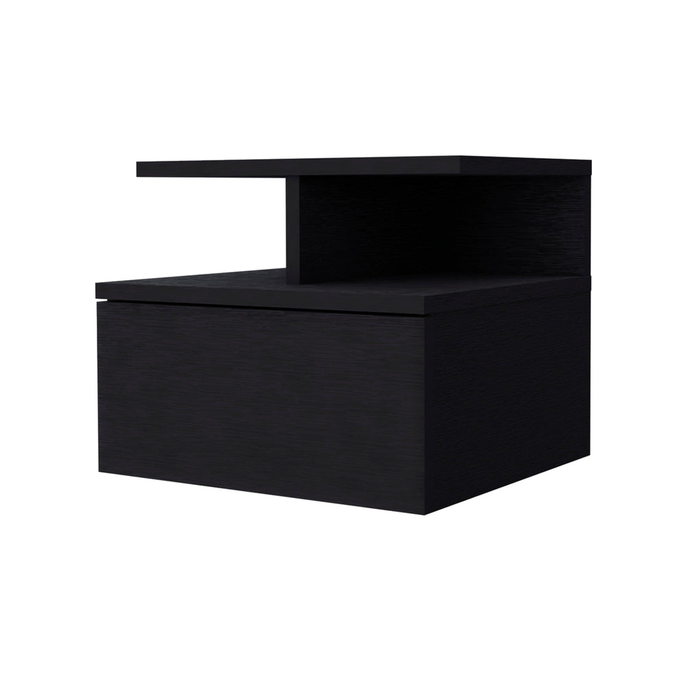 English Elm Augusta Wall-Mount Floating Nightstand in Black with 2-Tier Shelf, Spacious Drawer & Top B128P148862