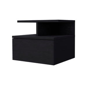 English Elm Augusta Wall-Mount Floating Nightstand in Black with 2-Tier Shelf, Spacious Drawer & Top B128P148862