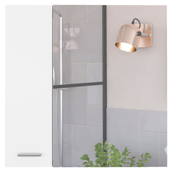 English Elm Kenya White Medicine Cabinet with Mirror and Double Doors, Engineered Wood, 4 Shelves, Sleek 23.6" W Top B128P148729