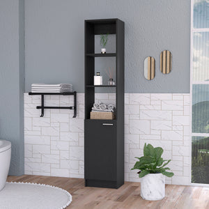 English Elm Kansas Linen Cabinet Black 63.8" Tall Slim Storage with 3 Open Shelves and Lower Concealed Cabinet for Bath B128P148725