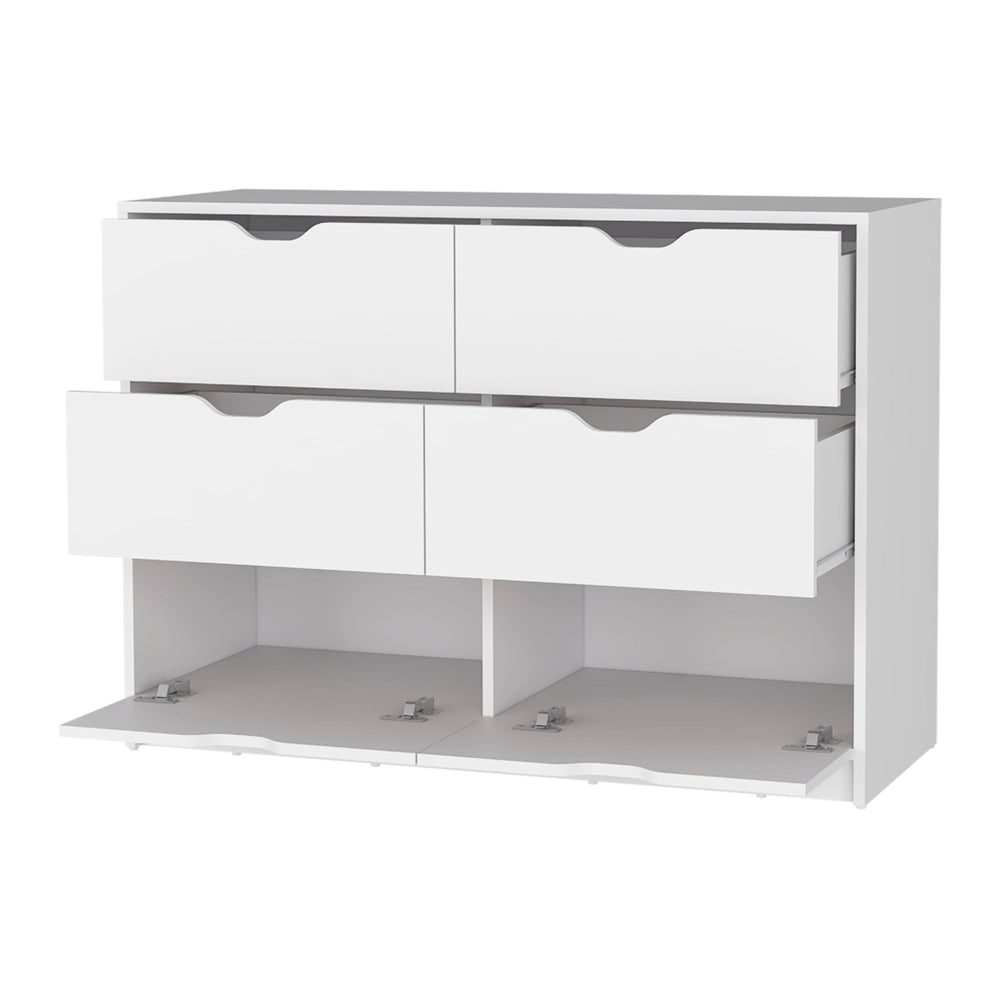 English Elm Dillon White 4-Drawer Dresser with 2 Bottom Cabinets for Clothes & Shoes, Engineered Wood Storage B128P148697