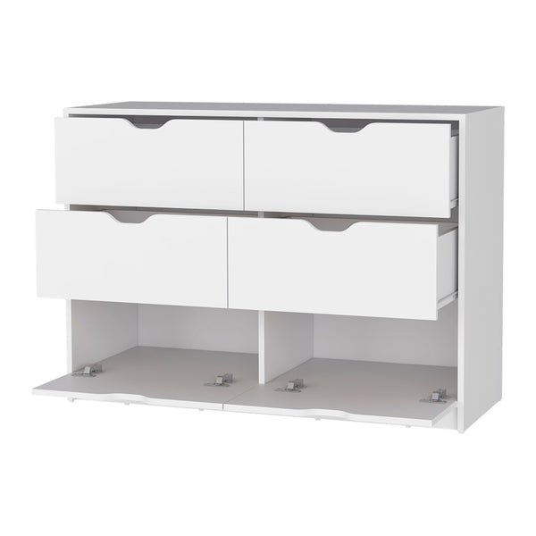 English Elm Dillon White 4-Drawer Dresser with 2 Bottom Cabinets for Clothes & Shoes, Engineered Wood Storage B128P148697