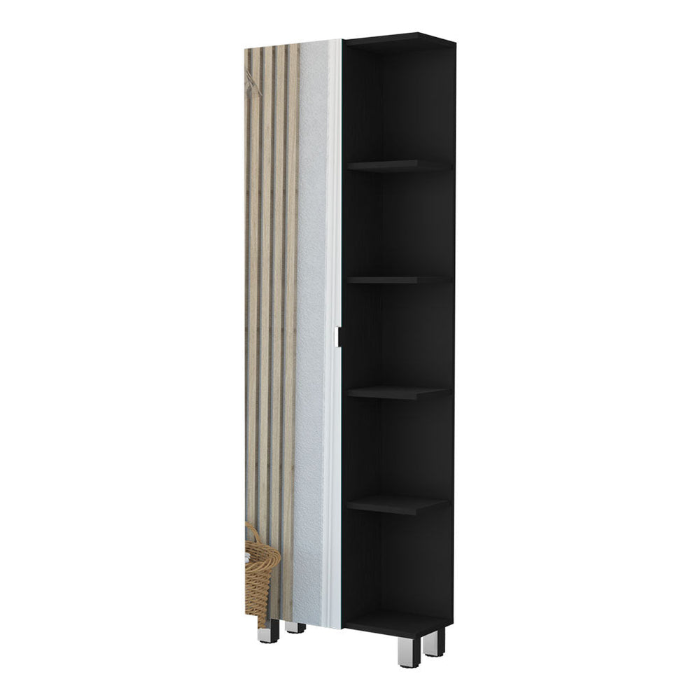 English Elm Los Angeles Linen Black Bathroom Cabinet with Mirrored Door, Five Adjustable Shelves, 62" High B128P148738
