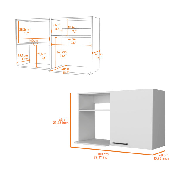 English Elm Oklahoma White 2-Door Wall Cabinet with 2 Side Shelves, Stackable Engineered Wood, Metal Handles B128P148767