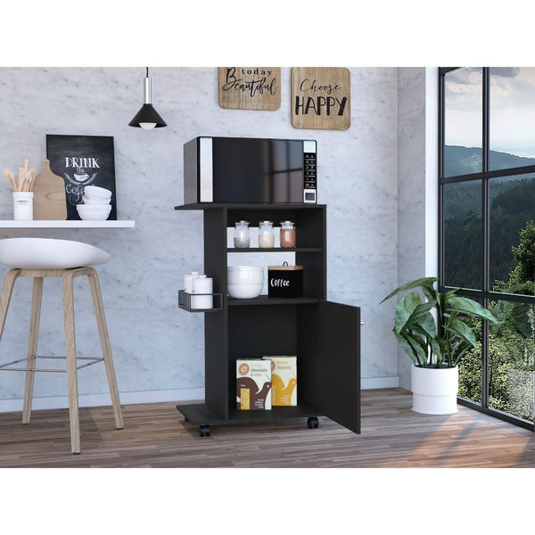 English Elm Columba Kitchen Cart with Microwave Countertop and Single Door Cabinet on Smooth Rolling Casters for Easy Mobility Black 46 L x 22 W x 4 H B128P148689