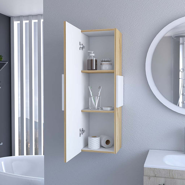 English Elm Nottingham Light Oak-White Medicine Cabinet with 3 Shelves, Engineered Wood, Nickel Hinges, Moisture Resistant B128P148763