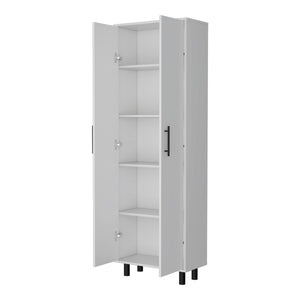 English Elm Oklahoma Tall Pantry Cabinet White — 5-Shelf Cupboard Organizer with Metal Handles & Legs B128P148774