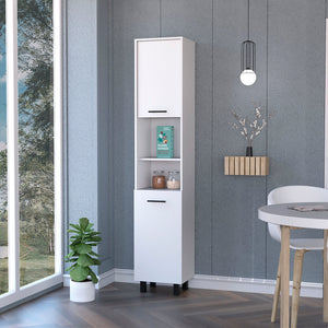 English Elm Sheffield Narrow 2-Door Pantry Cabinet with Adjustable Metal Legs, Tall Storage, Shelves, Space-Saver B128P148808