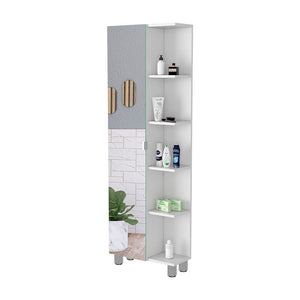 English Elm Los Angeles Linen Black Bathroom Cabinet with Mirrored Door, Five Adjustable Shelves, 62" High B128P148738